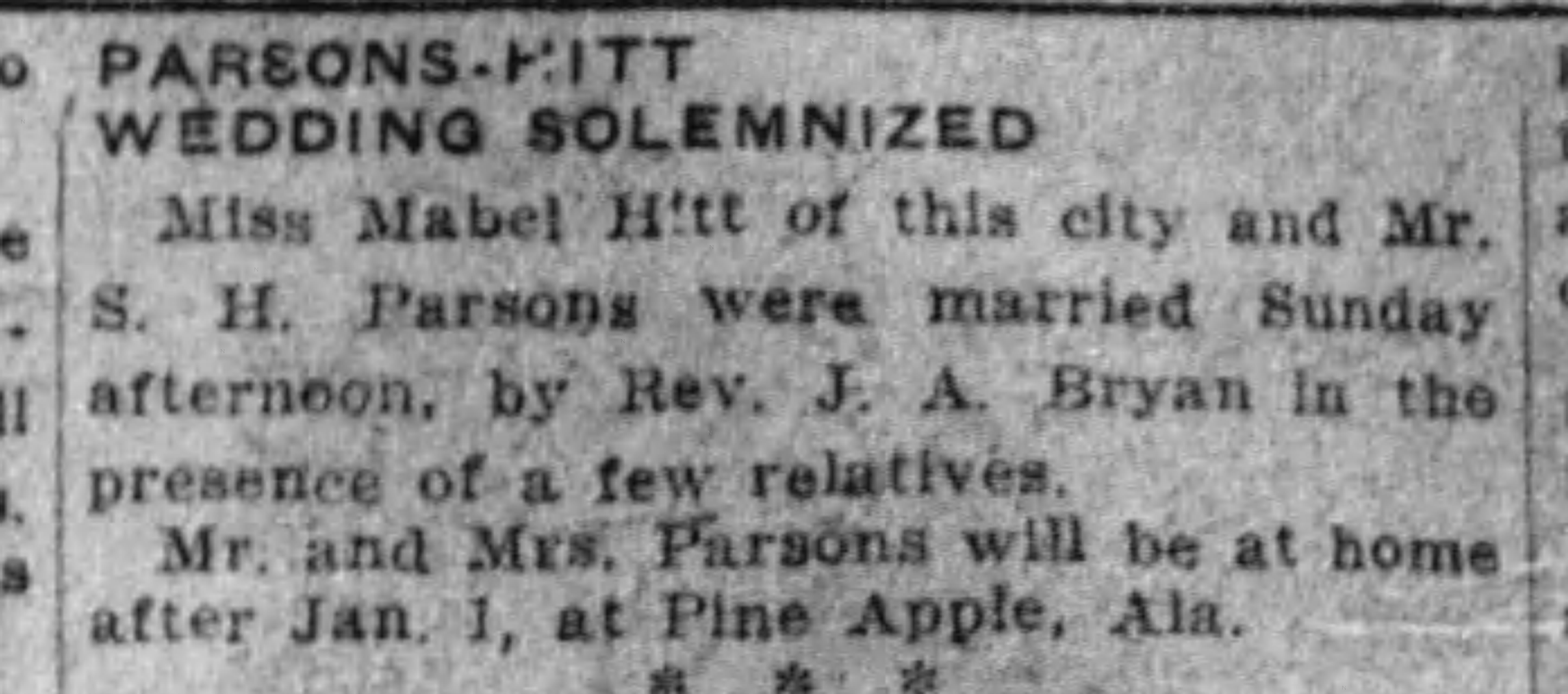 Parsons-Pitt Wedding Solemnized